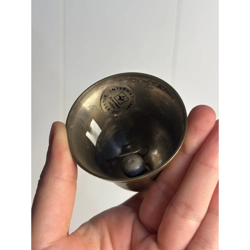 VTG 1990 Silver-Plated Brass Hand Bell‎ Engraved Christmas Mantel Décor 3